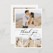 Elegant Calligrafie Hart 4 Foto Collage Bruiloft Bedankkaart (Voorkant / Achterkant)