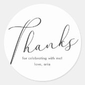 Elegant Calligrafie Hartelijk dank, zwart en wit Ronde Sticker (Voorkant)