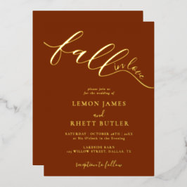 Elegant Calligrafie Herfst in Love Weddenschap Gol Folie Uitnodiging