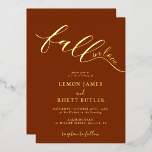 Elegant Calligrafie Herfst in Love Weddenschap Gol Folie Uitnodiging