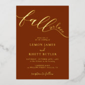 Elegant Calligrafie Herfst in Love Weddenschap Gol Folie Uitnodiging (Voorkant)
