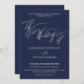 Elegant Calligrafie Het huwelijk van de marine Kaart (Voorkant / Achterkant)