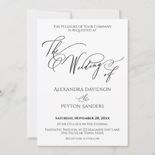 Elegant Calligrafie "Het huwelijk van" zwart-wit Kaart (Voorkant)