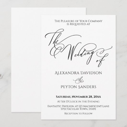 Elegant Calligrafie "Het huwelijk van" zwart-wit Kaart (Voorkant / Achterkant)