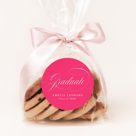 Elegant Calligrafie Hot Pink Afstuderen Ronde Sticker