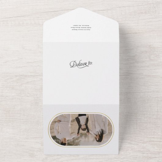 Elegant calligrafie kerstfeestdag foto all in one uitnodiging (Buitenkant)