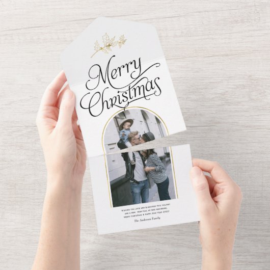 Elegant calligrafie kerstfeestdag foto all in one uitnodiging (Afscheurbaar)