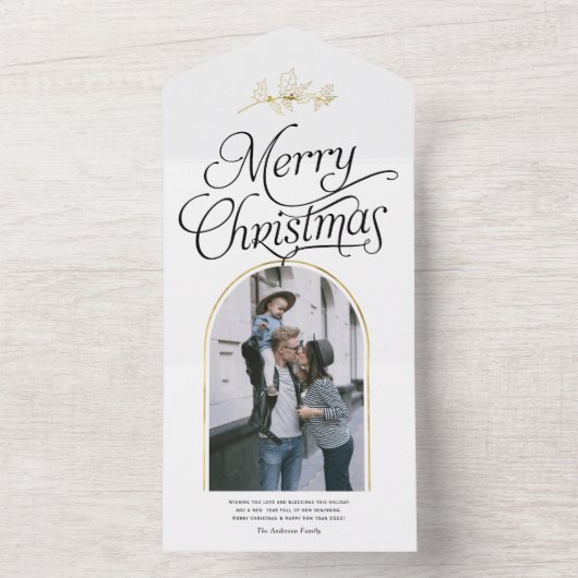 Elegant calligrafie kerstfeestdag foto all in one uitnodiging (Binnen)