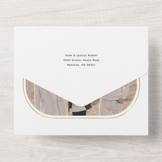 Elegant calligrafie kerstfeestdag foto all in one uitnodiging (Achterkant)