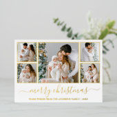 Elegant Calligrafie Kerstmis 5 Fotoframes Gold Folie Feestdagenkaart (Staand Voorkant)