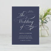 Elegant Calligrafie | Navy Blue Wedding Kaart (Staand voorkant)