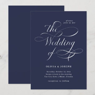 Elegant Calligrafie Navy Blue Wedding Kaart