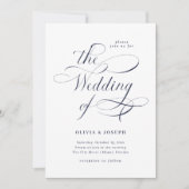 Elegant Calligrafie | Navy Blue Wedding Kaart (Voorkant)