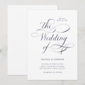 Elegant Calligrafie | Navy Blue Wedding Kaart (Voorkant / Achterkant)