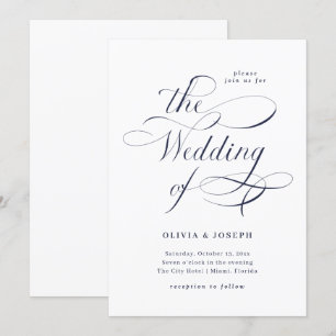 Elegant Calligrafie Navy Blue Wedding Kaart
