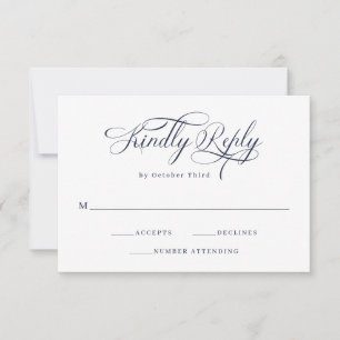 Elegant Calligrafie Navy Blue Wedding RSVP Kaartje