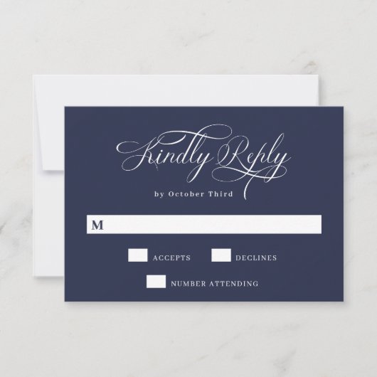 Elegant Calligrafie | Navy Blue Wedding RSVP Kaartje (Voorkant)