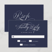 Elegant Calligrafie | Navy Blue Wedding RSVP Kaartje (Voorkant / Achterkant)