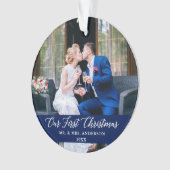 Elegant Calligrafie Ons eerste kerstblauw Ornament (voorkant)