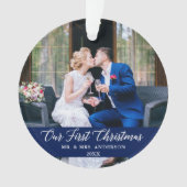 Elegant Calligrafie Ons eerste kerstblauw Ornament (voorkant)