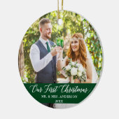 Elegant Calligrafie Ons eerste kerstgroen Keramisch Ornament (Links)