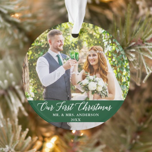 Elegant Calligrafie Ons eerste kerstgroen Ornament (Boom)