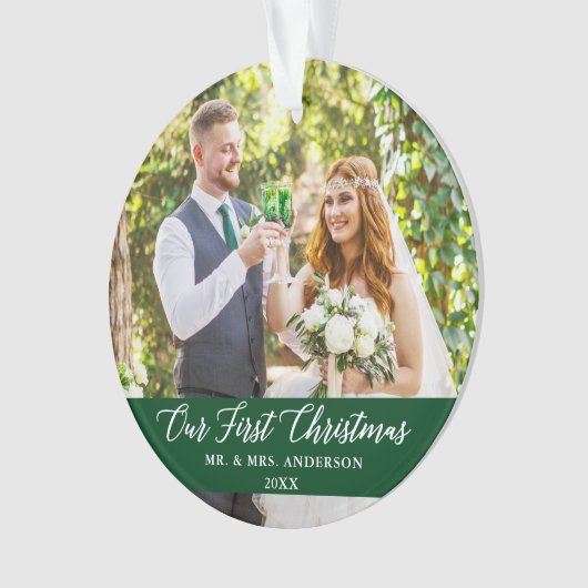 Elegant Calligrafie Ons eerste kerstgroen Ornament (voorkant)