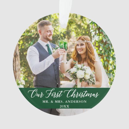 Elegant Calligrafie Ons eerste kerstgroen Ornament (voorkant)