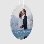 Elegant Calligrafie Ons eerste kerstlicht blauw Ornament (voorkant)