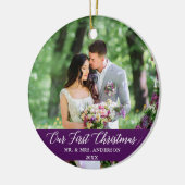 Elegant Calligrafie Ons eerste kerstPaars Keramisch Ornament (Links)