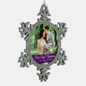 Elegant Calligrafie Ons eerste kerstPaars Tin Sneeuwvlok Ornament (Links)