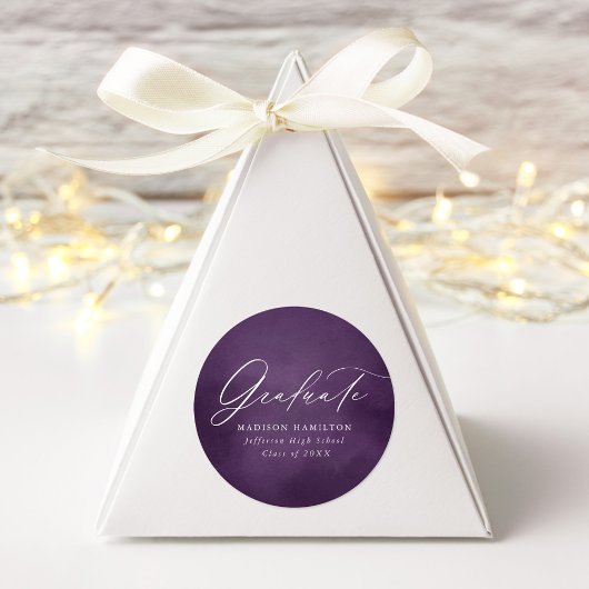 Elegant Calligrafie Paars Waterverf Afstuderen Ronde Sticker
