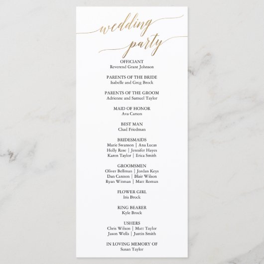 Elegant Calligrafie | Programma voor goudweddensch Programmakaart (Achterkant)