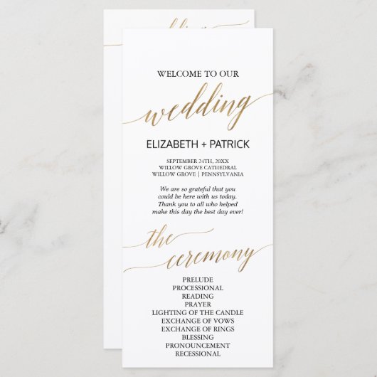 Elegant Calligrafie | Programma voor goudweddensch Programmakaart (Voorkant / Achterkant)