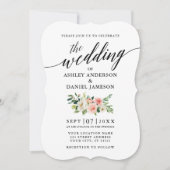 Elegant Calligrafie Roze White Floral Wedding Kaart (Voorkant)
