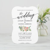 Elegant Calligrafie Roze White Floral Wedding Kaart (Staand voorkant)