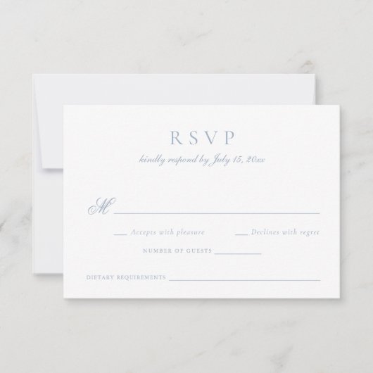 Elegant Calligrafie Script Blauw Bruiloft RSVP Kaart (Voorkant)