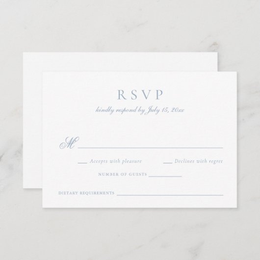 Elegant Calligrafie Script Blauw Bruiloft RSVP Kaart (Voorkant / Achterkant)