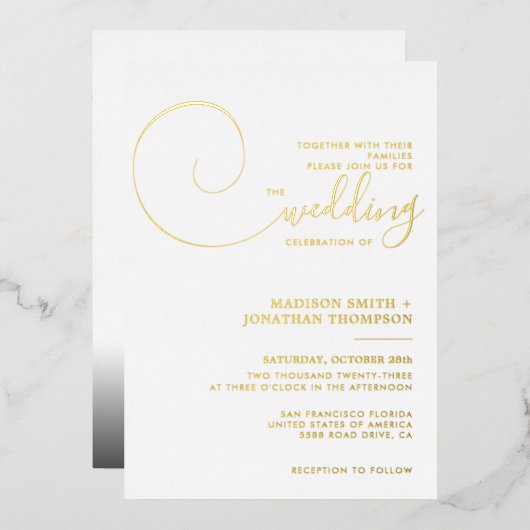 Elegant Calligrafie Script Dark Grey Photo Weduwen Folie Uitnodiging (Voorkant / Achterkant)