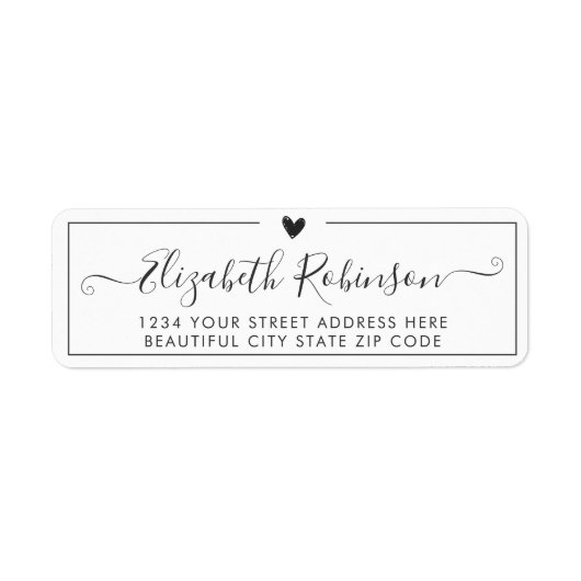 Elegant Calligrafie Script Heart Address Label (Voorkant)