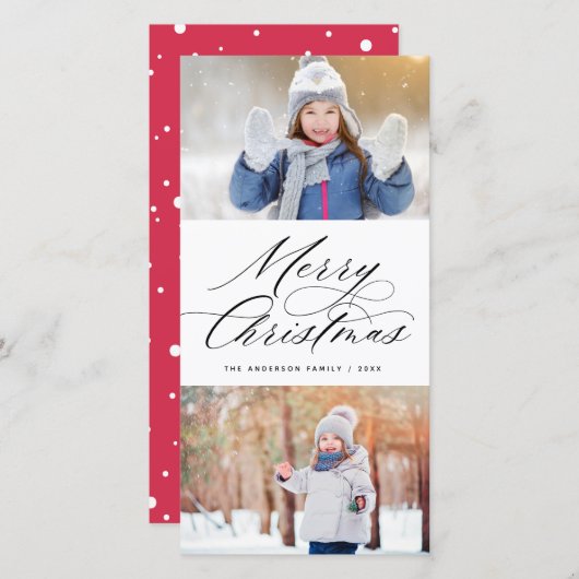 Elegant Calligrafie Script Merry kerst 2 Foto Feestdagenkaart (Voorkant / Achterkant)