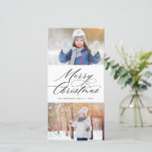 Elegant Calligrafie Script Merry kerst 2 Foto Feestdagenkaart (Staand voorkant)