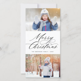 Elegant Calligrafie Script Merry kerst 2 Foto Feestdagenkaart