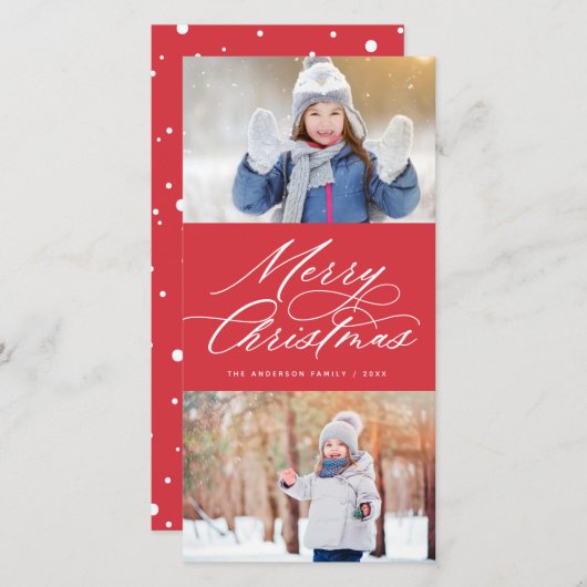 Elegant Calligrafie Script Merry kerst 2 Foto Feestdagenkaart (Voorkant / Achterkant)
