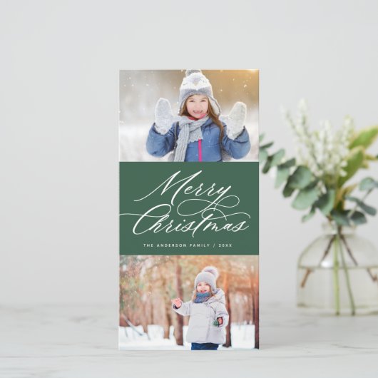 Elegant Calligrafie Script Merry kerst 2 Foto Feestdagenkaart (Staand voorkant)
