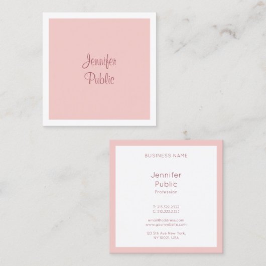 Elegant Calligrafie Script Moderne Blush Pink Vierkante Visitekaartje (Voorkant / Achterkant)