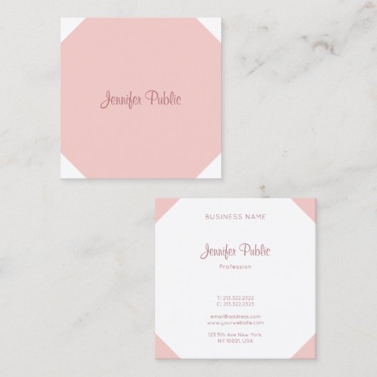 Elegant Calligrafie Script Moderne Blush Pink Vierkante Visitekaartje (Voorkant / Achterkant)