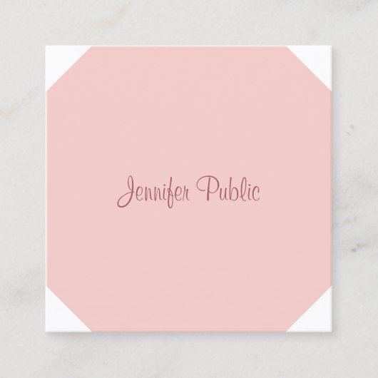Elegant Calligrafie Script Moderne Blush Pink Vierkante Visitekaartje (Voorkant)