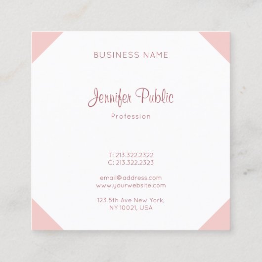 Elegant Calligrafie Script Moderne Blush Pink Vierkante Visitekaartje (Achterkant)