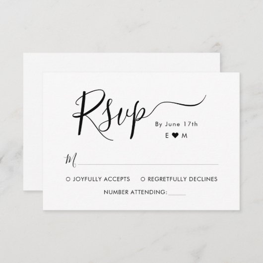 Elegant Calligrafie Script Monogram Bruiloft RSVP (Voorkant / Achterkant)